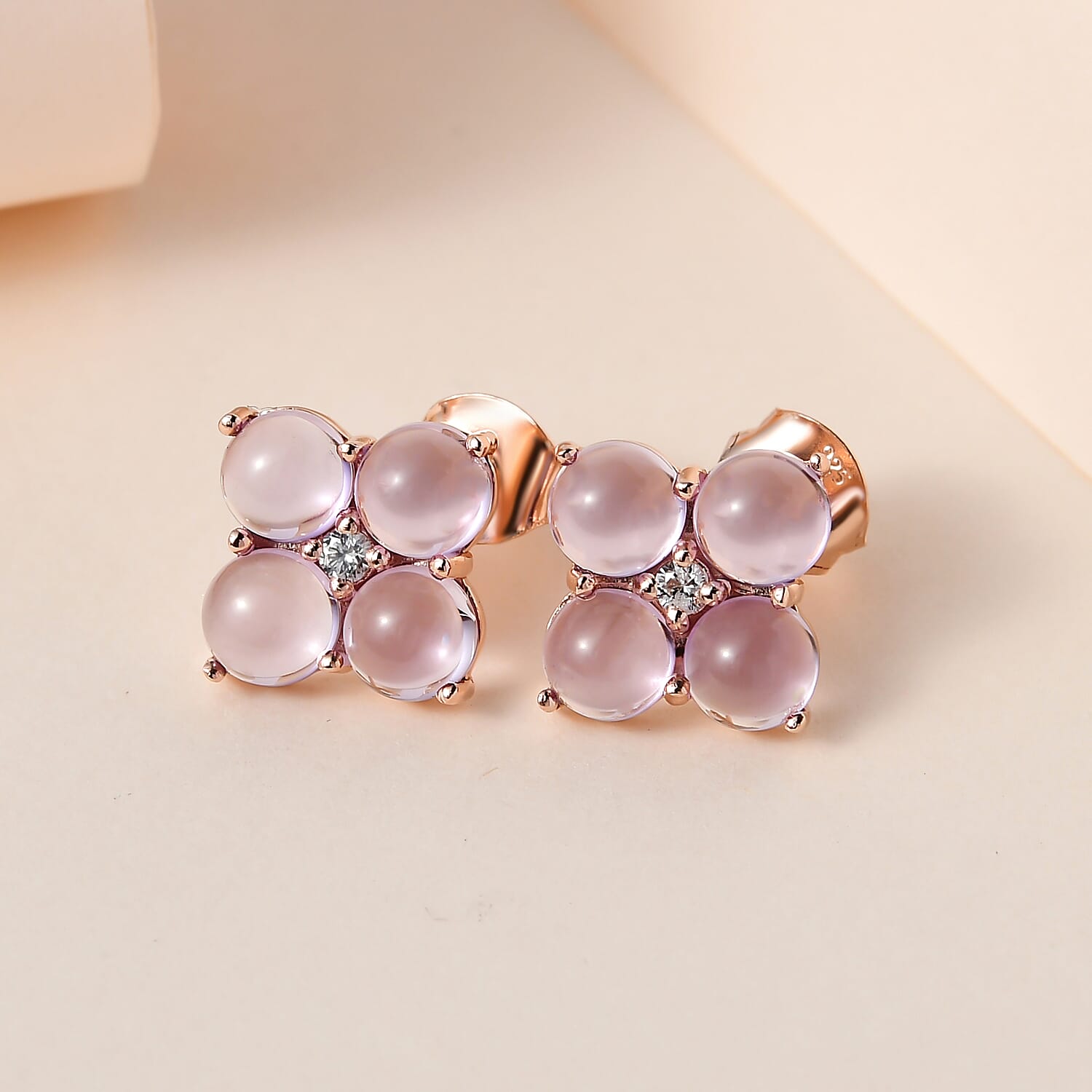 Pink Amethyst and Natural Zircon Stud Earrings in 18K Rose Gold Vermeil Plated Sterling Silver 4.63 Ct.