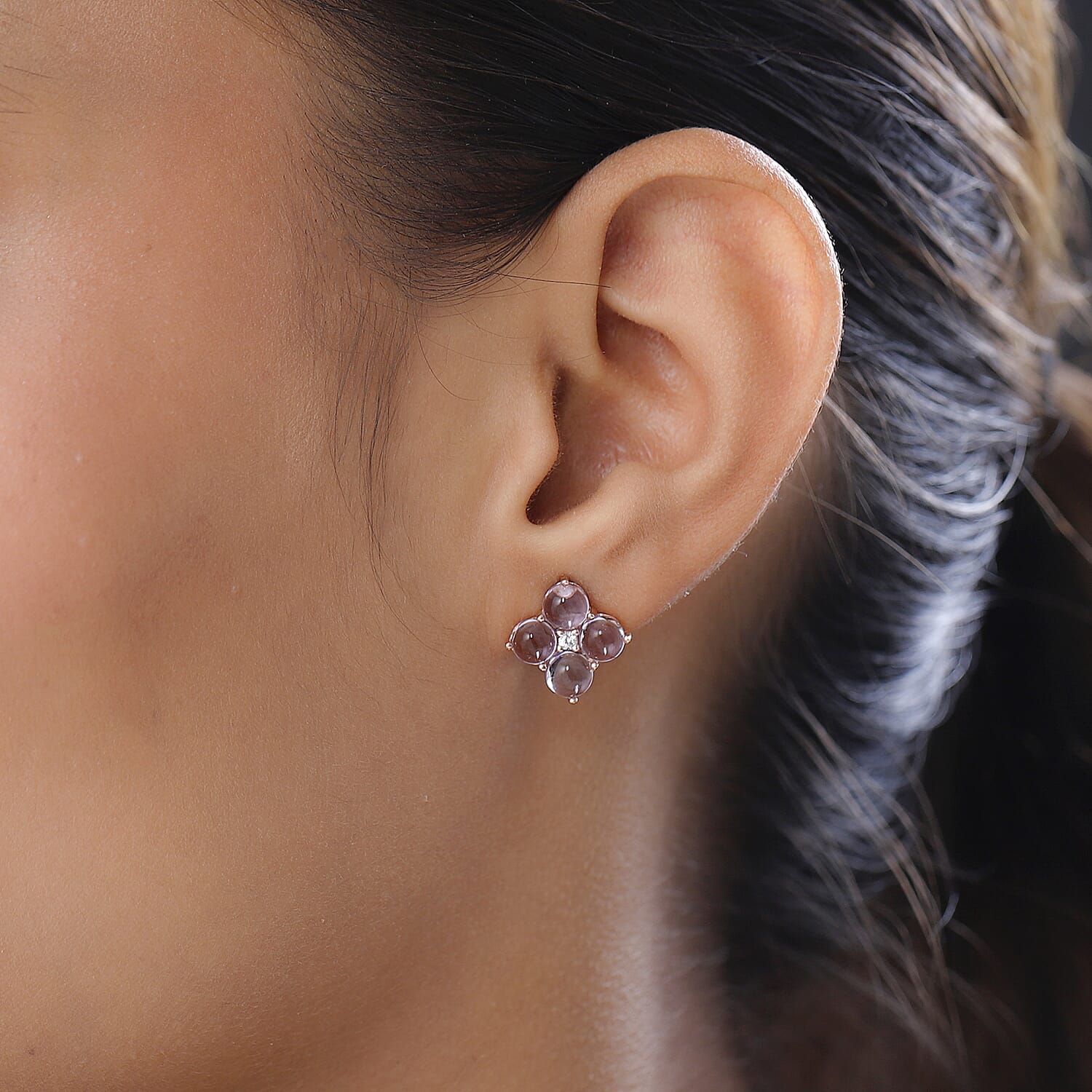 Pink Amethyst and Natural Zircon Stud Earrings in 18K Rose Gold Vermeil Plated Sterling Silver 4.63 Ct.