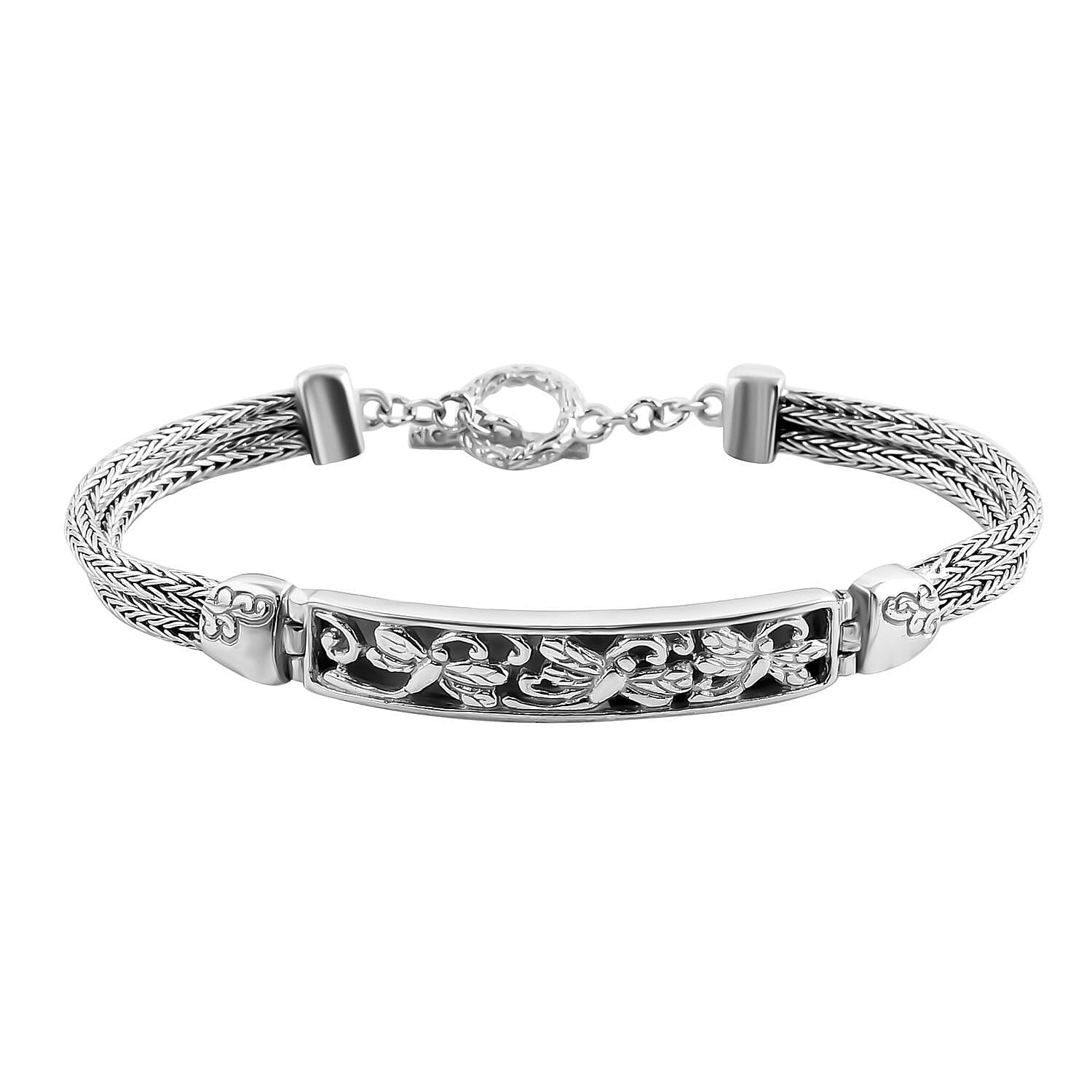 Royal Bali Collection - Sterling Silver Dragonfly Bracelet (Size-7.5) With T-Bar Clasp, Silver Wt 15.00 GM
