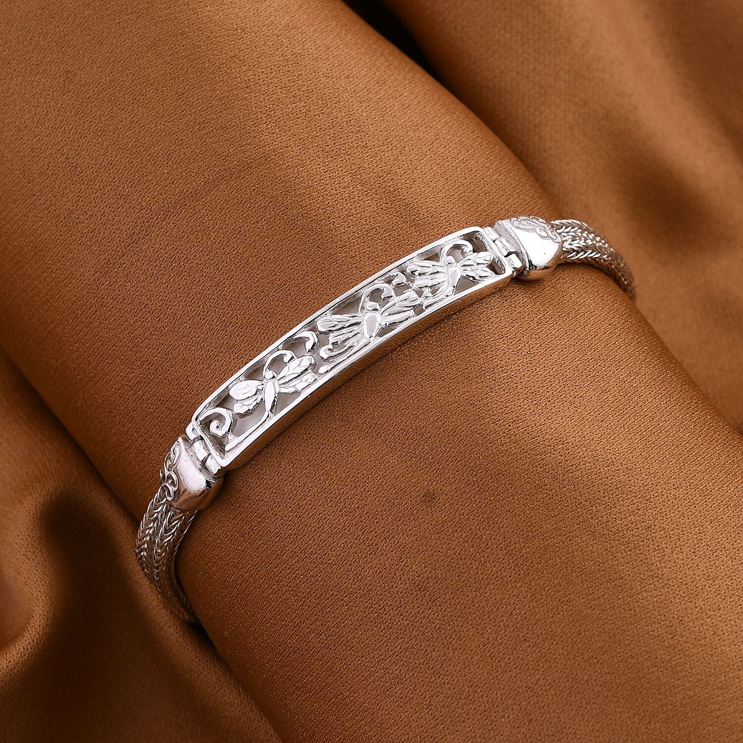 Royal Bali Collection - Sterling Silver Dragonfly Bracelet (Size-7.5) With T-Bar Clasp, Silver Wt 15.00 GM