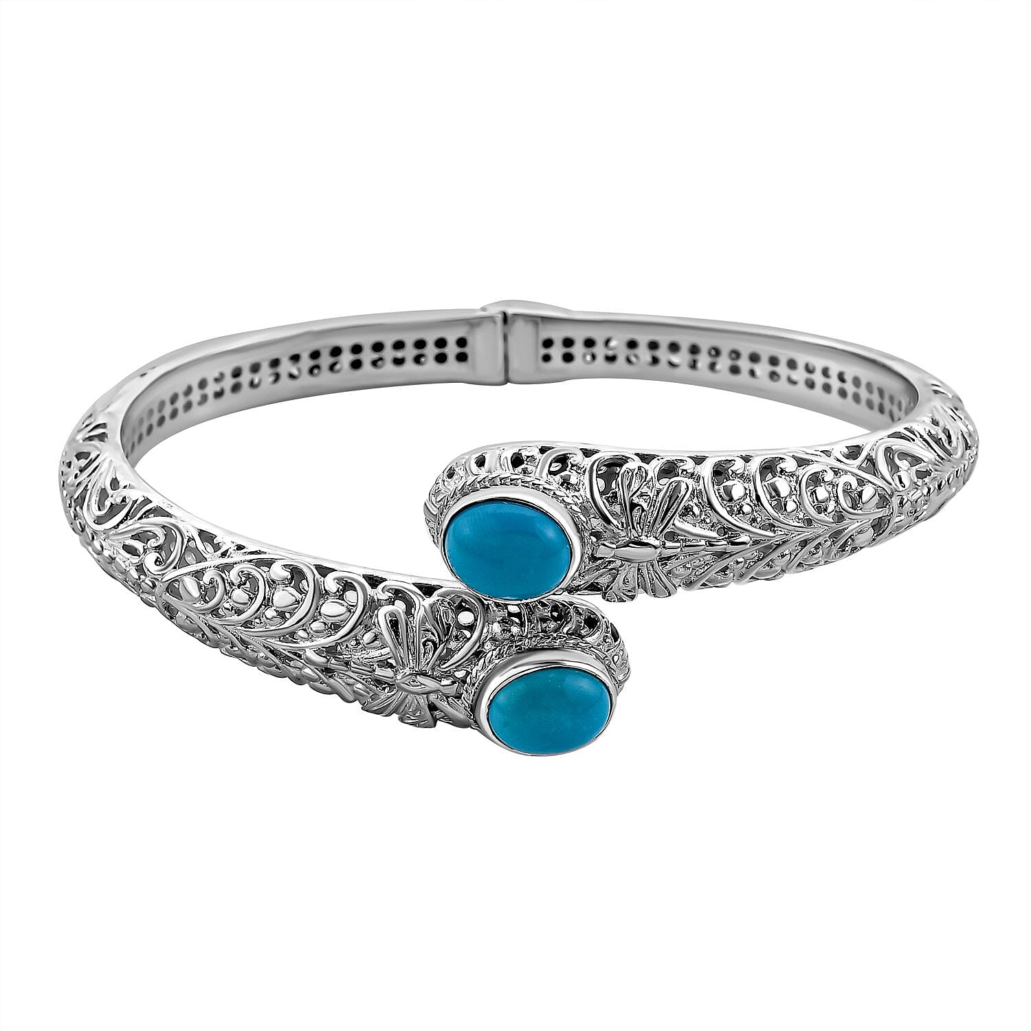 Royal Bali Collection- The Sacred Dragonfly Bangle with Arizona Sleeping Beauty Turquoise in Sterling Silver, Silver Wt. 31.00 Gms
