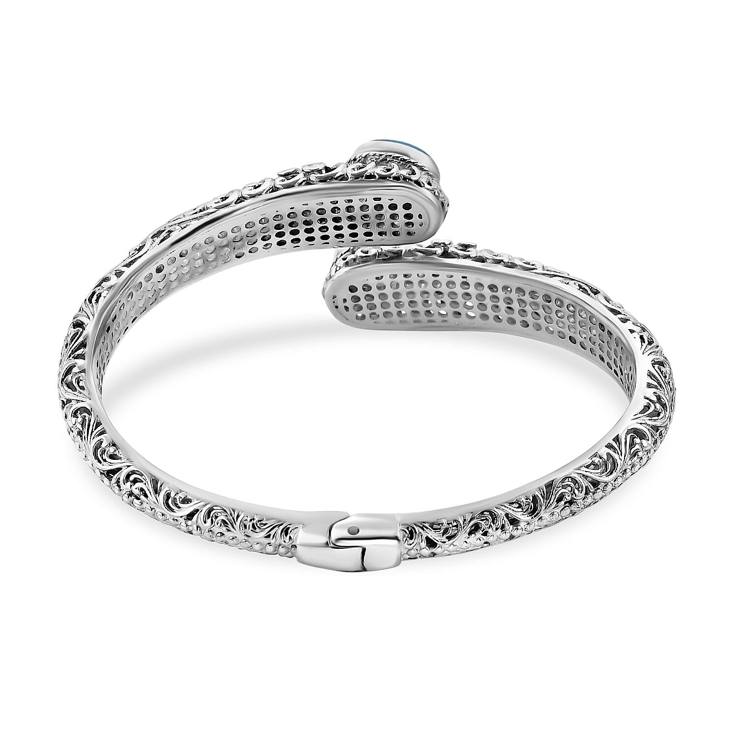 Royal Bali Collection- The Sacred Dragonfly Bangle with Arizona Sleeping Beauty Turquoise in Sterling Silver, Silver Wt. 31.00 Gms