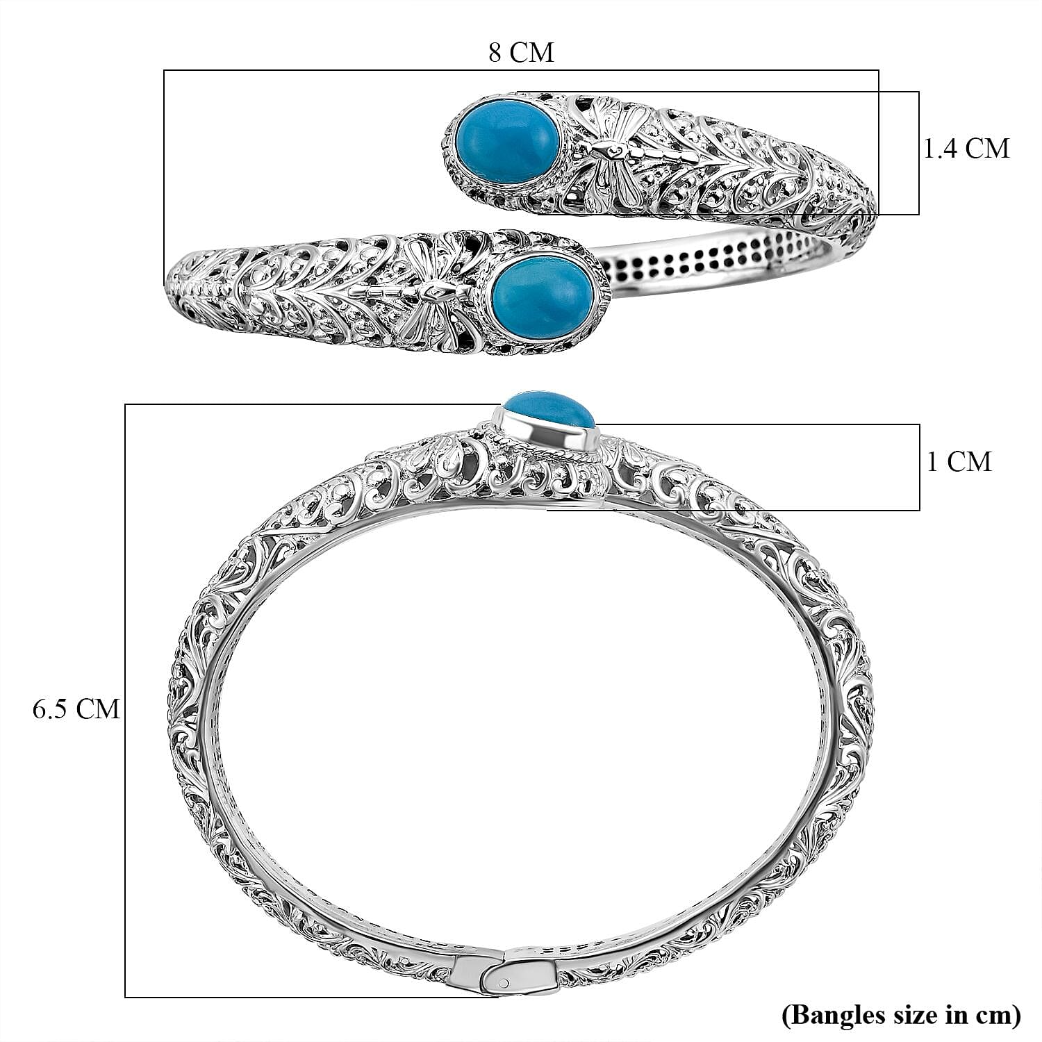 Royal Bali Collection- The Sacred Dragonfly Bangle with Arizona Sleeping Beauty Turquoise in Sterling Silver, Silver Wt. 31.00 Gms