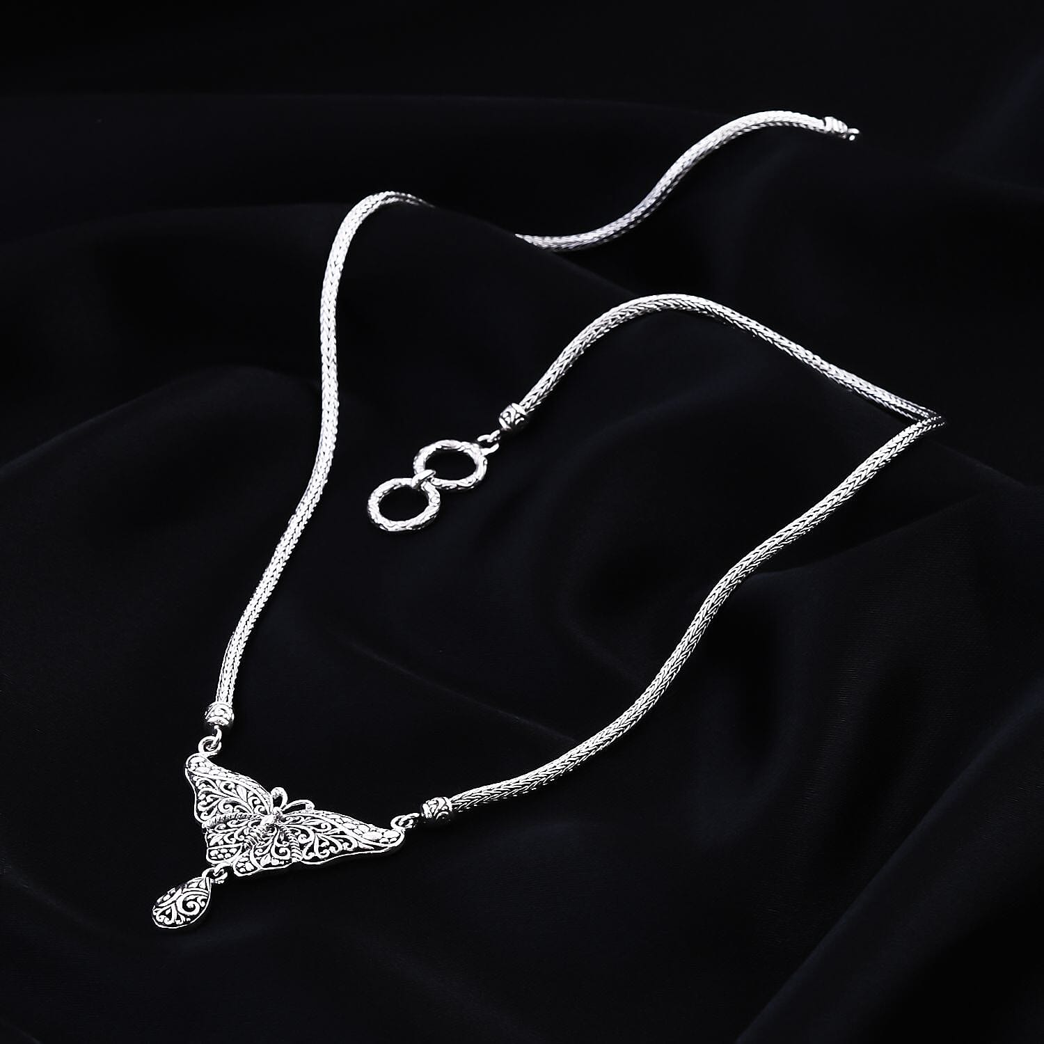 Royal Bali Collection- The Queen of Bali Cobra Butterfly Handmade Sterling Silver Necklace (Size - 20), Silver Wt. 25.72 GM