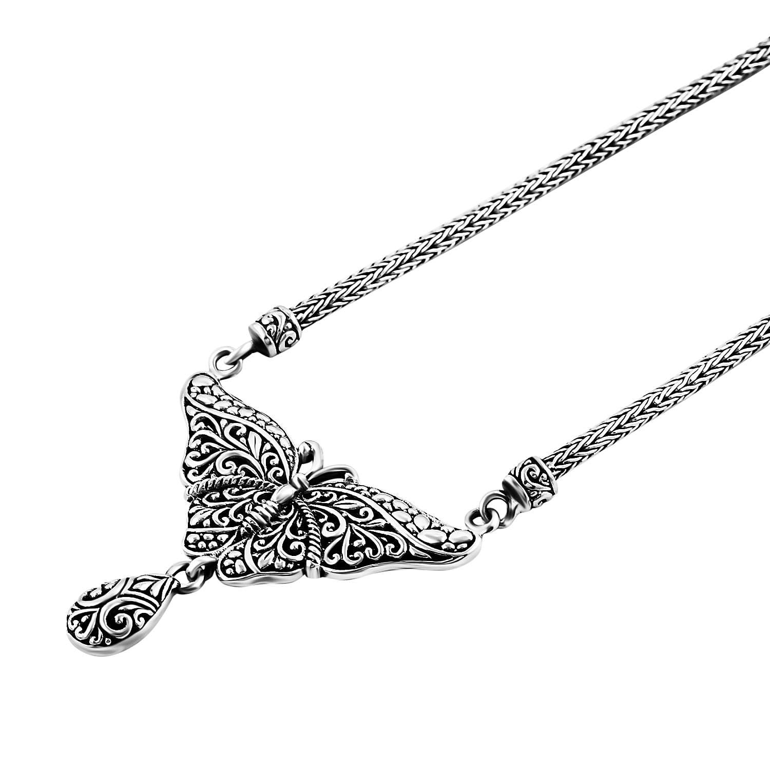 Royal Bali Collection- The Queen of Bali Cobra Butterfly Handmade Sterling Silver Necklace (Size - 20), Silver Wt. 25.72 GM