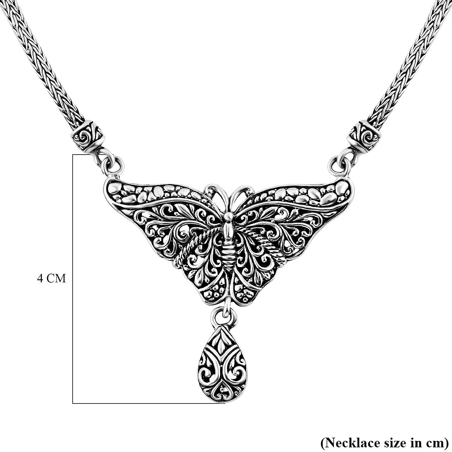 Royal Bali Collection- The Queen of Bali Cobra Butterfly Handmade Sterling Silver Necklace (Size - 20), Silver Wt. 25.72 GM