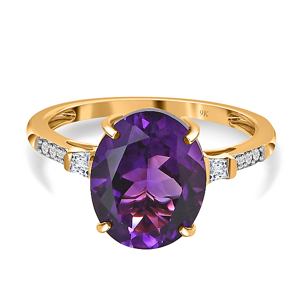3.68 Ct AA Moroccan Amethyst and Diamond Solitaire Ring in 9K Yellow ...