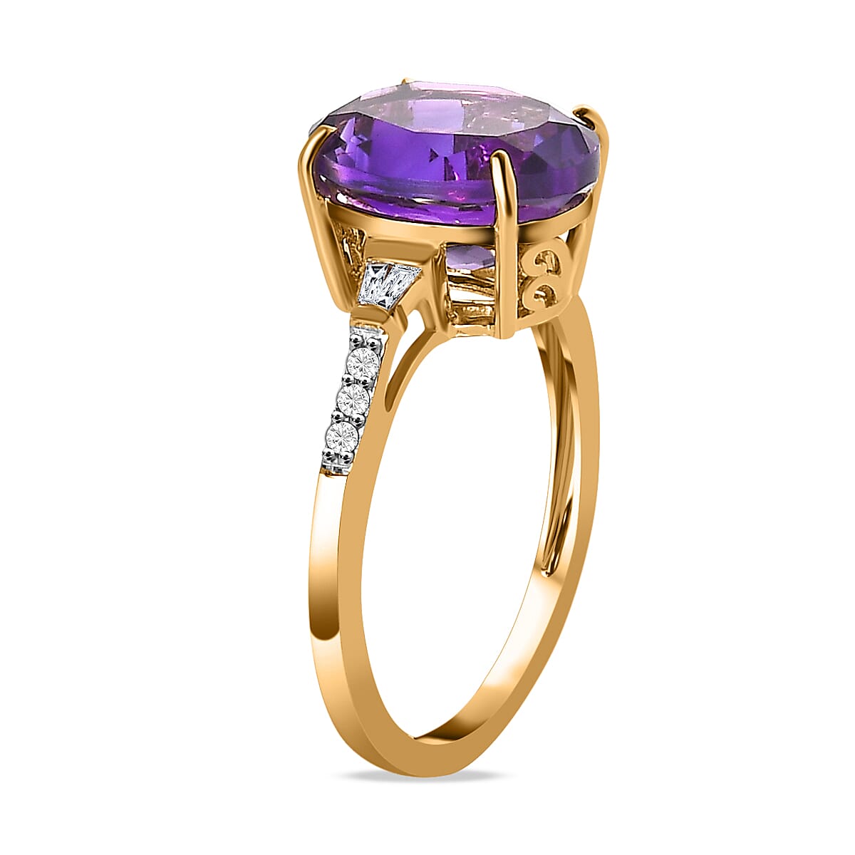 9K Yellow Gold Moroccan Amethyst & Diamond Ring 3.68 Ct.