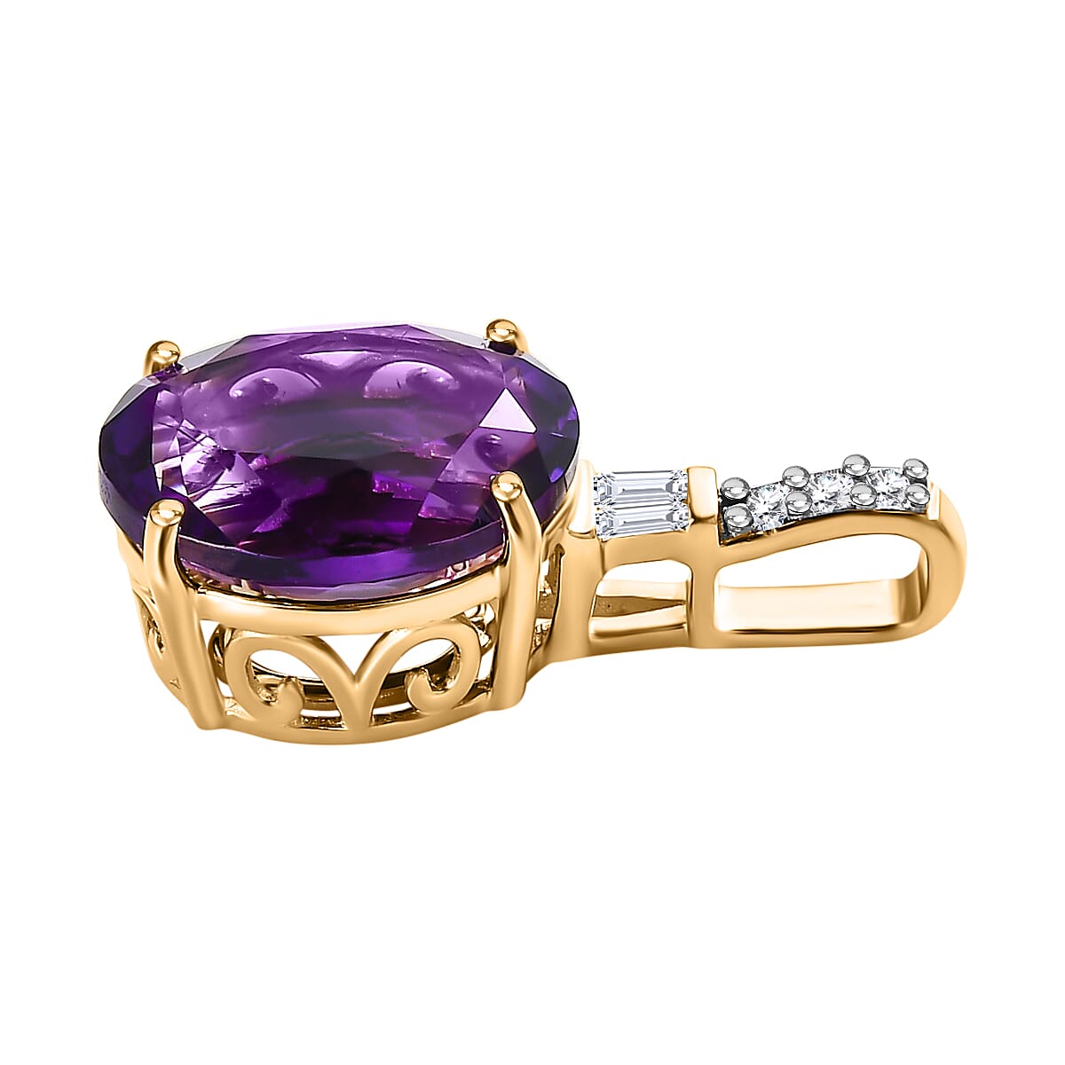 9K Yellow Gold Moroccan Amethyst & Diamond Pendant 3.63 Ct.