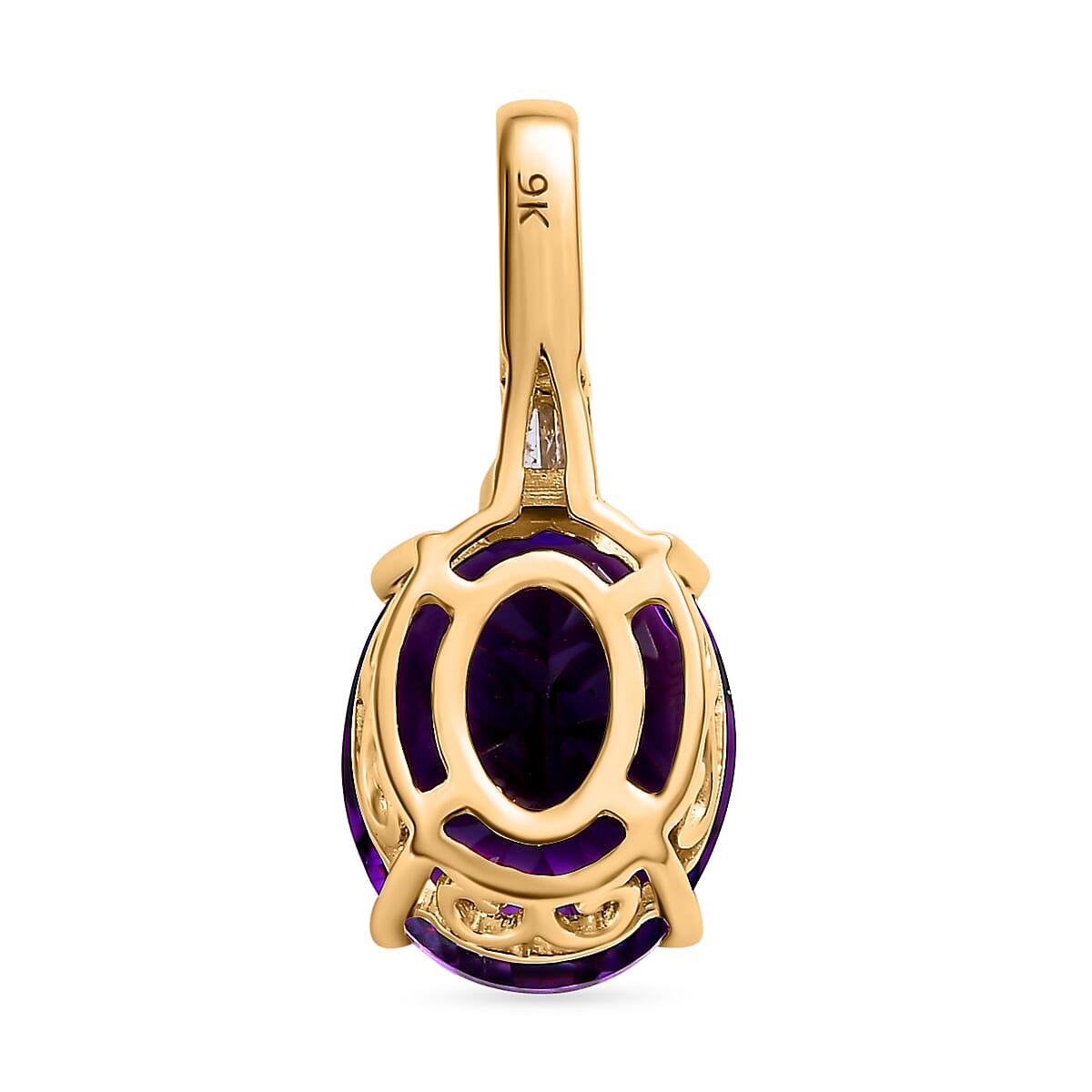 9K Yellow Gold Moroccan Amethyst & Diamond Pendant 3.63 Ct.