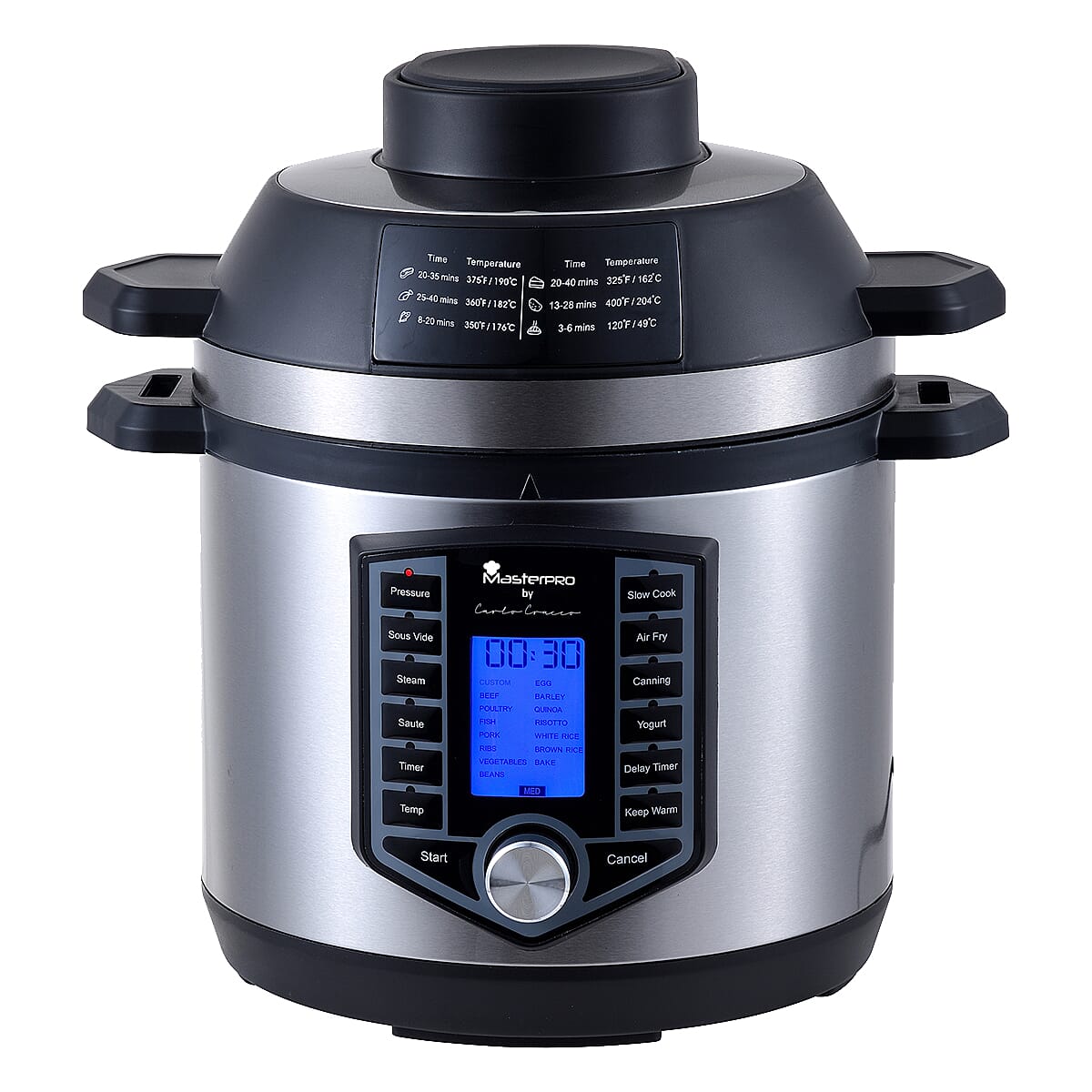 MASTERPRO Air Fryer PLUS Pressure Cooker in One. 12 Presets. Multi Cooker Functions inc Slow Cooker Saute Steamer Yoghurt Canning Sous Vide. 6L Capacity. 1500w. 7534412 TJC