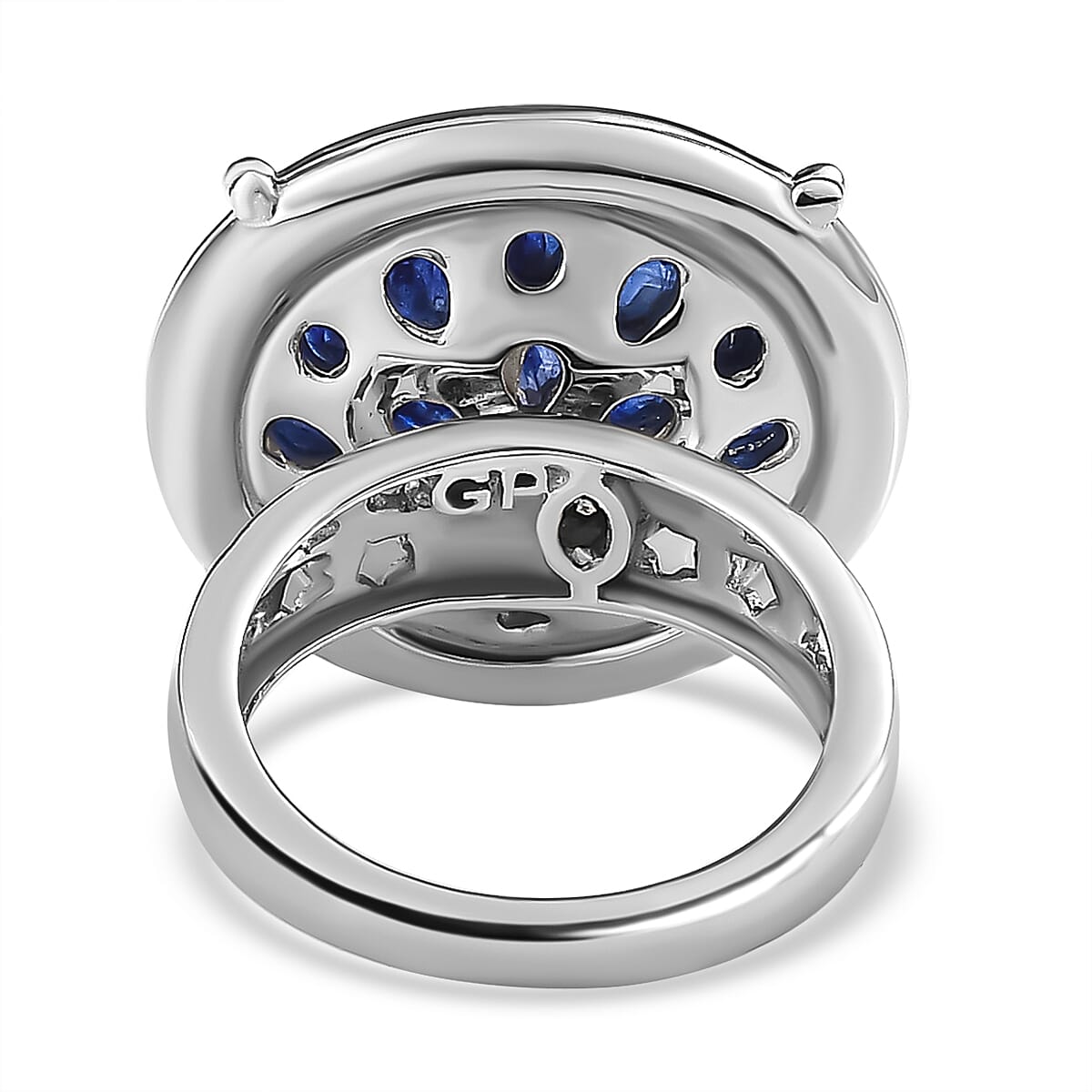 GP Celestial Collection - Masoala Sapphire & Natural Zircon Moving Star Ring in Platinum Overlay Sterling Silver 3.62 Ct, Silver Wt. 8.81 Gms