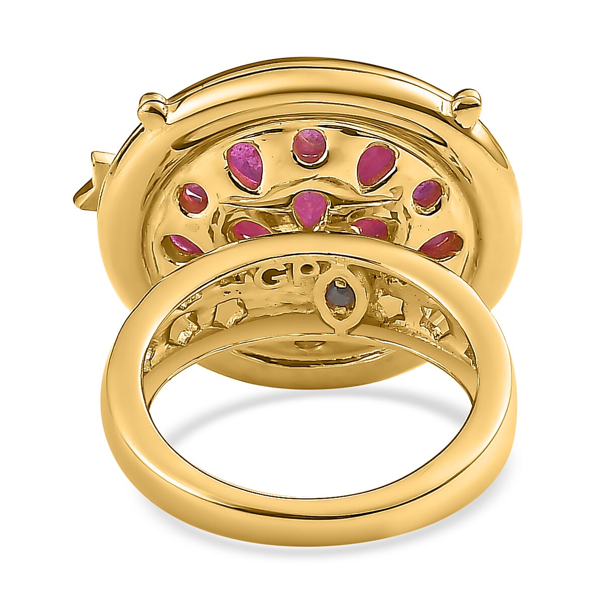 GP Celestial Collection - African Ruby & Natural Zircon Moving Star Ring in 18K Yellow Gold Vermeil Plated Sterling Silver 3.36 Ct, Silver Wt. 7.84 Gms