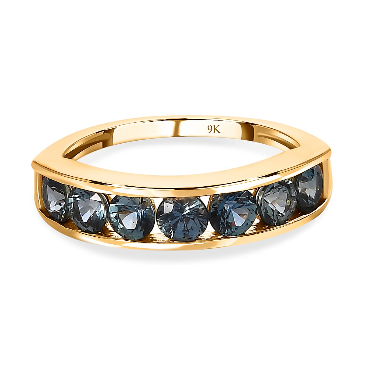 9K Yellow Gold Australian Teal Sapphire Half-Eternity Ring 1.44 Ct.
