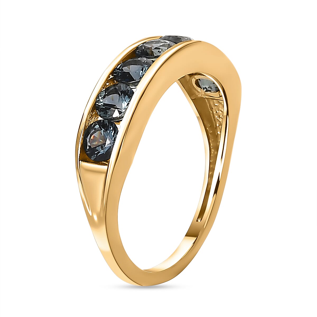 9K Yellow Gold Australian Teal Sapphire Half-Eternity Ring 1.44 Ct.