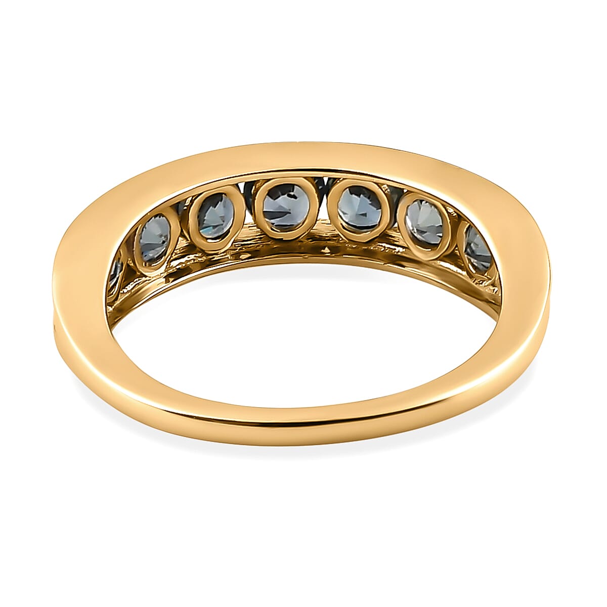 9K Yellow Gold Australian Teal Sapphire Half-Eternity Ring 1.44 Ct.