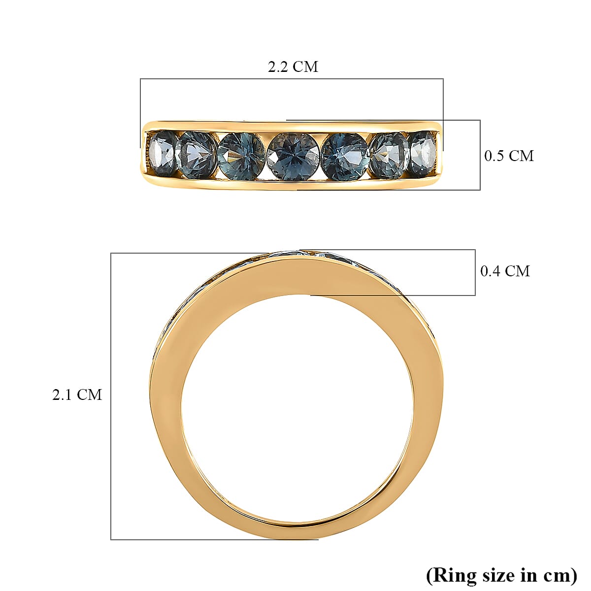 9K Yellow Gold Australian Teal Sapphire Half-Eternity Ring 1.44 Ct.