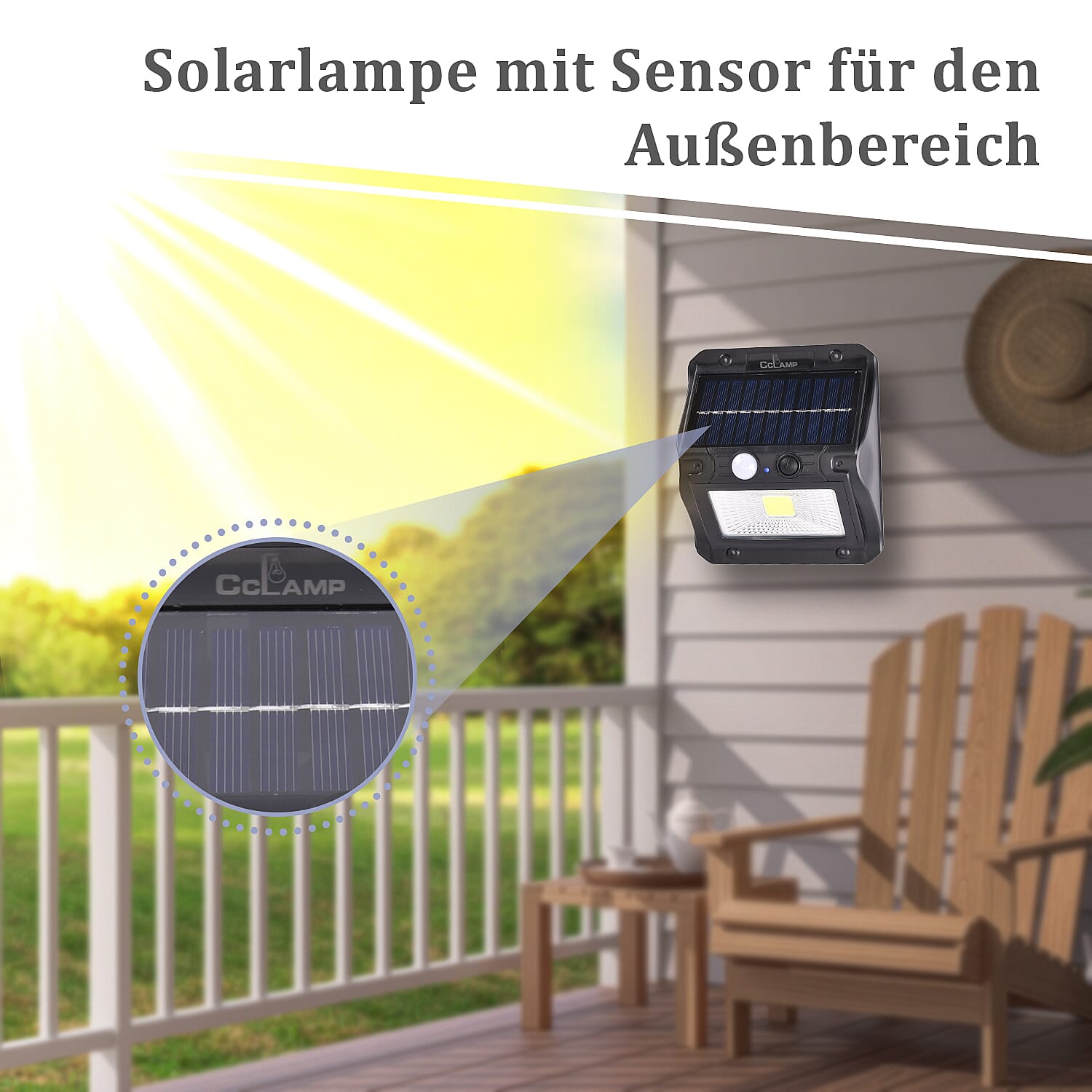 Solar Lamp with Sensor for Outdoor Use with (Battery 3000mAH Inc.) - Black