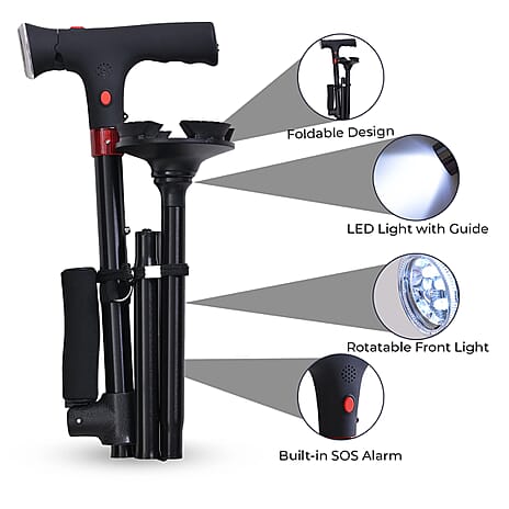 Smart Easy Up Cane With 2 Handle - Anti Slip Base (2xAAA,Not Included) - Black