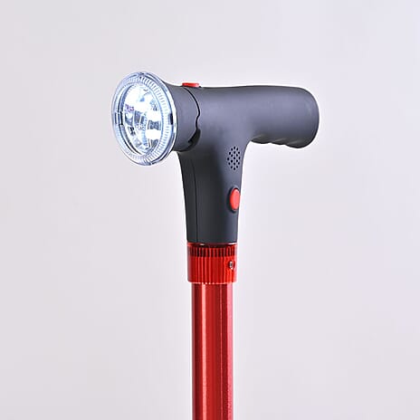 Easy Up Walking Cane with 2 Handles, Anti Slip Base and Light (2xAAA,Not Included) - Red