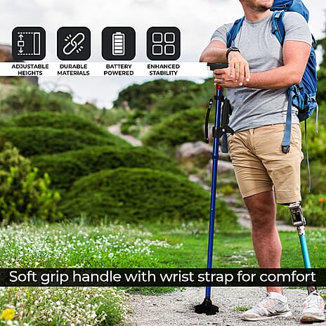 Easy Up Walking Cane with 2 Handles, Anti Slip Base and Light (2xAAA,Not Included) - Blue