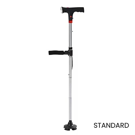 Easy Up Walking Cane with 2 Handles, Anti Slip Base and Light (2xAAA, Not Incl.) - Silver