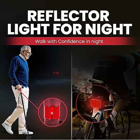 Easy Up Walking Cane with 2 Handles, Anti Slip Base and Light (2xAAA, Not Incl.) - Silver