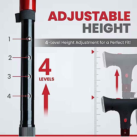 Easy Up Walking Cane with 2 Handles, Anti Slip Base and Light (2xAAA, Not Incl.) - Silver