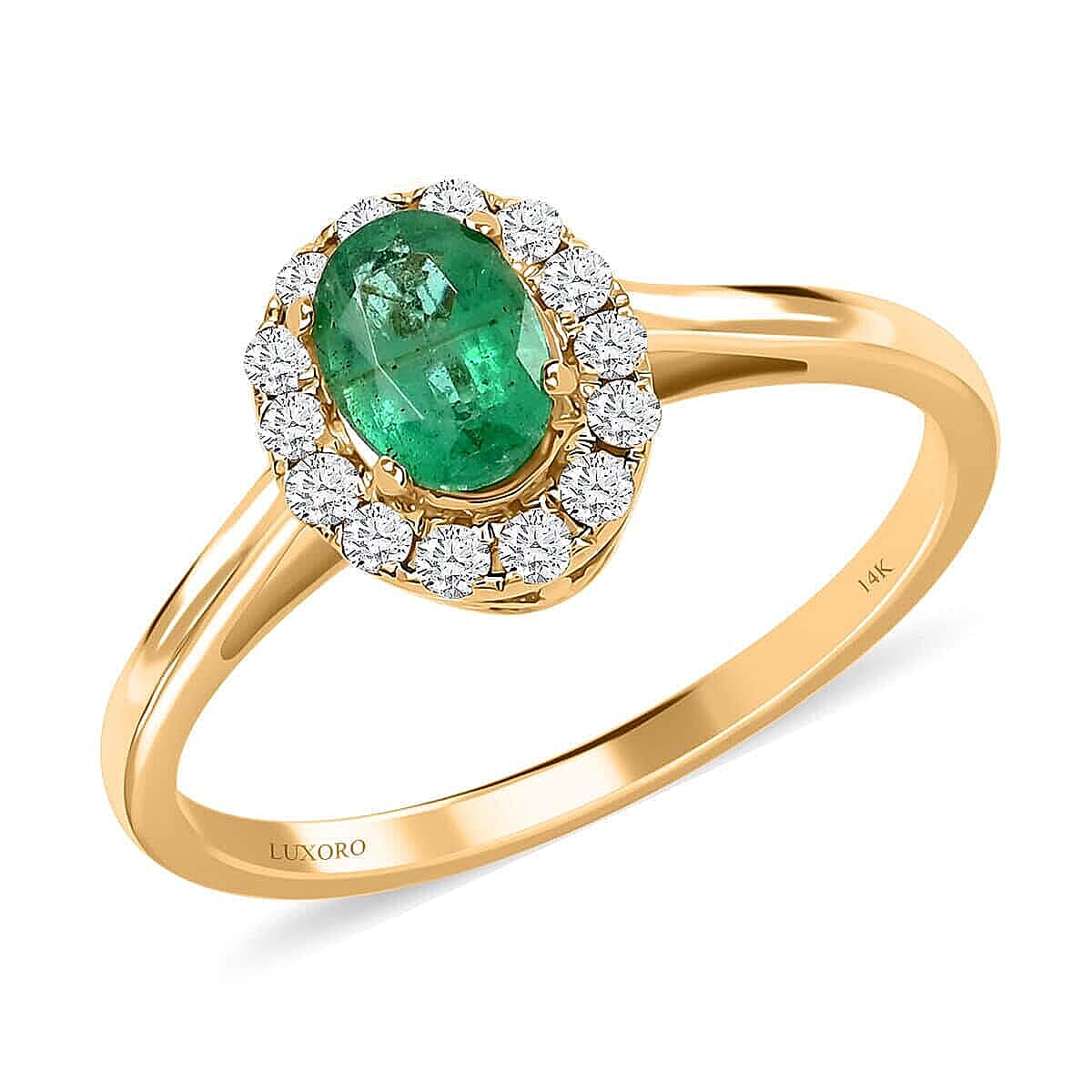 14K Yellow Gold  AAA   Zambian Emerald ,  White Diamond  I2 Ring 1.05 ct,  Gold Wt. 2.66 Gms  1.050  Ct.