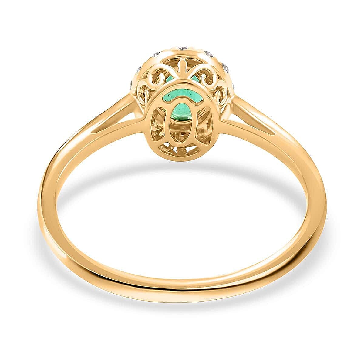 14K Yellow Gold  AAA   Zambian Emerald ,  White Diamond  I2 Ring 1.05 ct,  Gold Wt. 2.66 Gms  1.050  Ct.