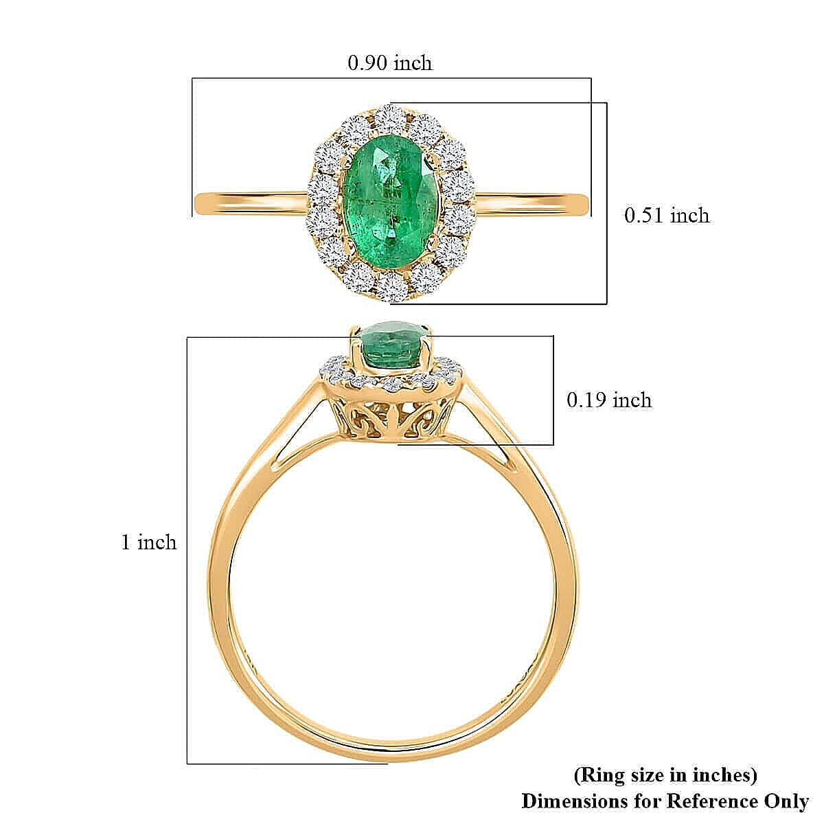 14K Yellow Gold  AAA   Zambian Emerald ,  White Diamond  I2 Ring 1.05 ct,  Gold Wt. 2.66 Gms  1.050  Ct.