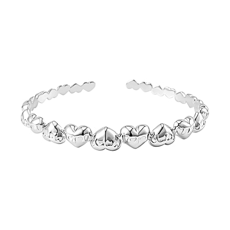Lucy Q Melting Heart Collection - Rhodium Overlay Sterling Silver Heart Cuff Bangle (Size 7.5), Silver Wt. 22.50 Gms