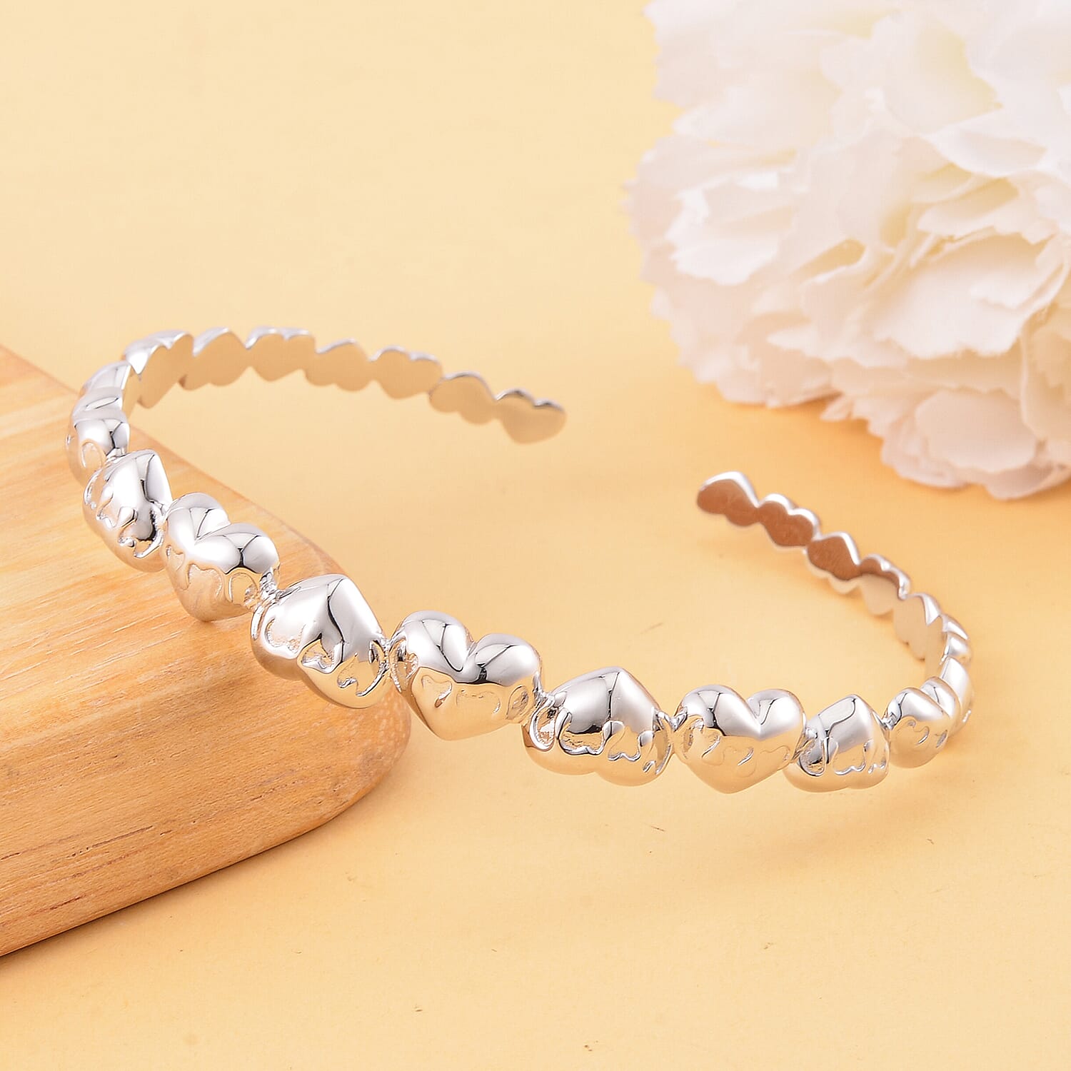 Lucy Q Melting Heart Collection - Rhodium Overlay Sterling Silver Heart Cuff Bangle (Size 7.5)