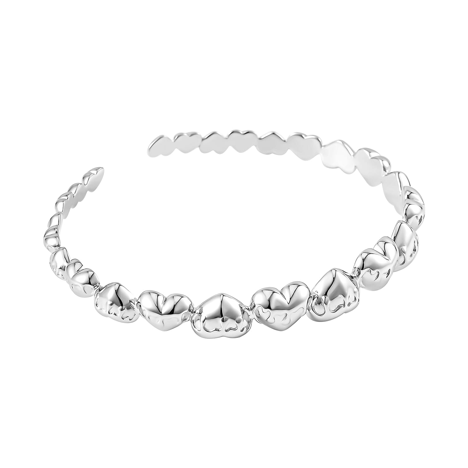 Lucy Q Melting Heart Collection - Rhodium Overlay Sterling Silver Heart Cuff Bangle (Size 7.5)