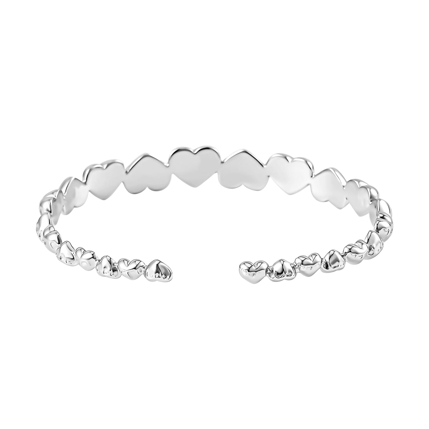 Lucy Q Melting Heart Collection - Rhodium Overlay Sterling Silver Heart Cuff Bangle (Size 7.5)