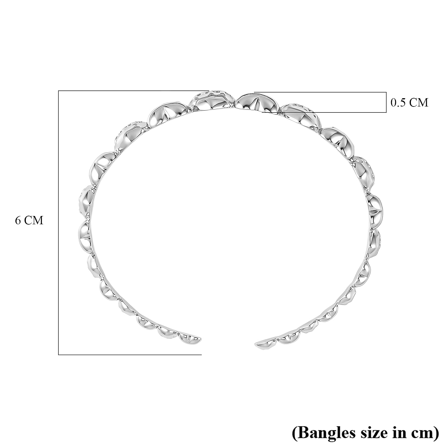 Lucy Q Melting Heart Collection - Rhodium Overlay Sterling Silver Heart Cuff Bangle (Size 7.5)