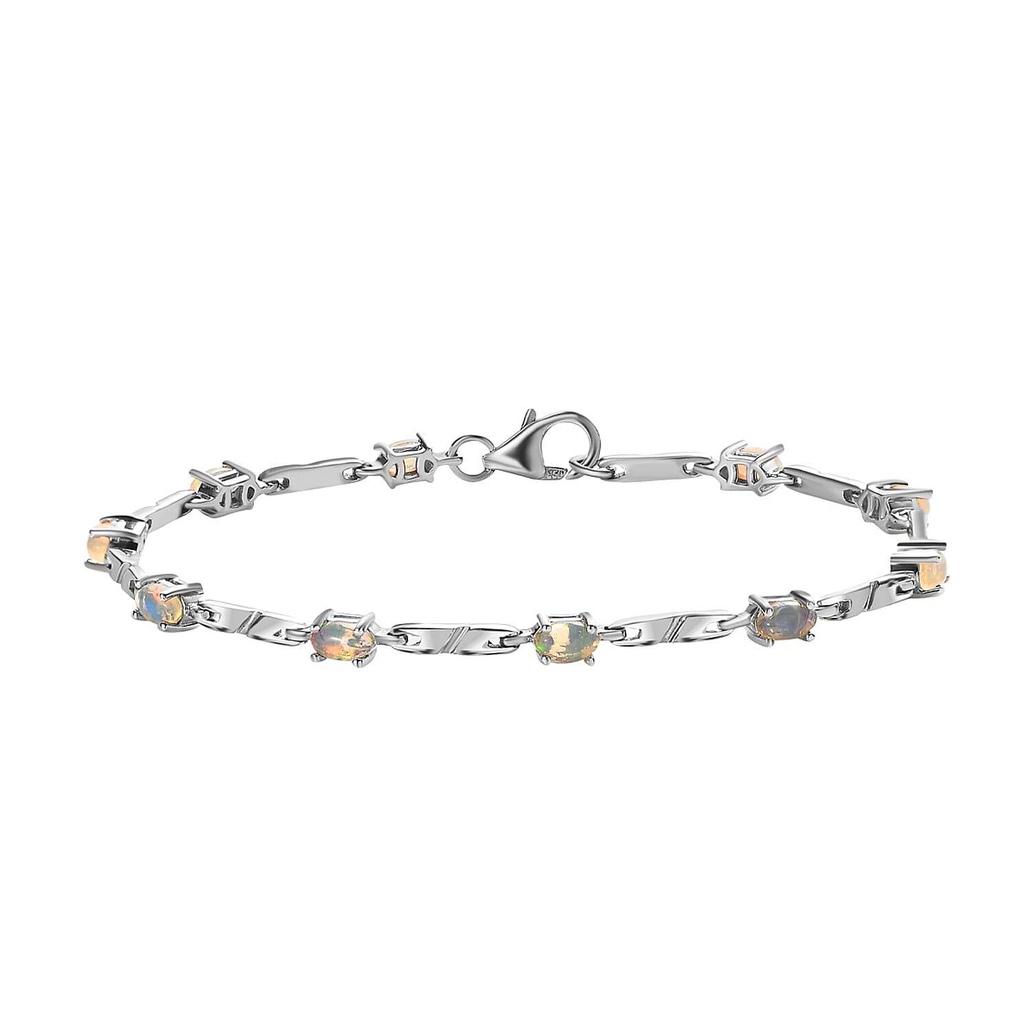 Ethiopian Welo Opal Bracelet (Size - 7) in Platinum Overlay Sterling, Silver Wt. 6.65 Gms.