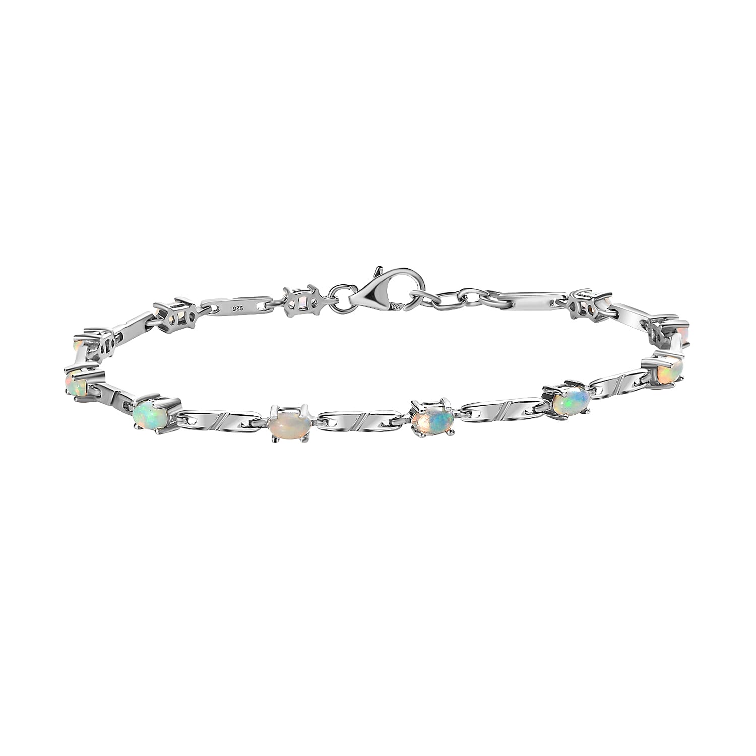 Ethiopian Welo Opal Bracelet (Size - 8) in Platinum Overlay Sterling Silver 1.81 Ct, Silver Wt. 7.61 Gms.