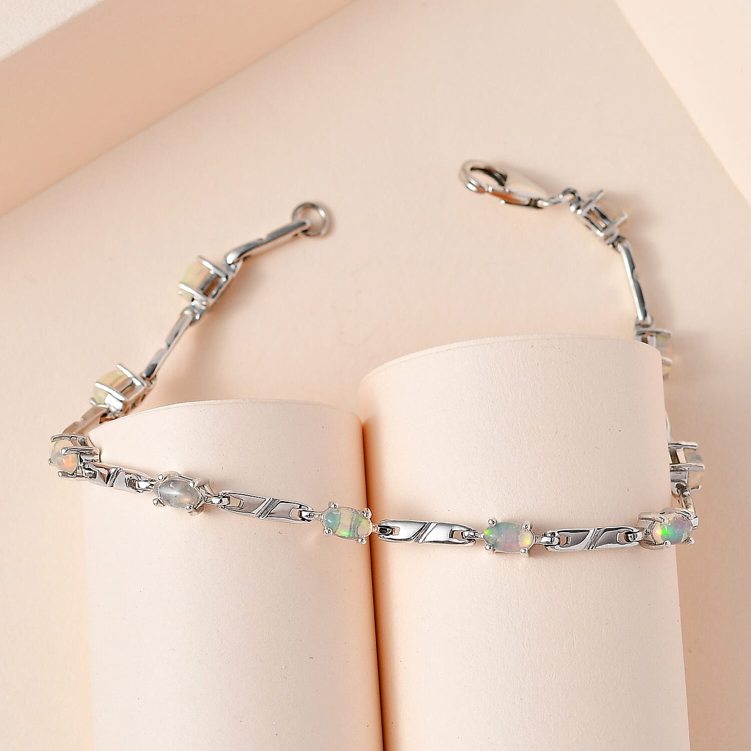 Ethiopian Welo Opal Bracelet (Size - 8) in Platinum Overlay Sterling Silver 1.81 Ct, Silver Wt. 7.61 Gms.