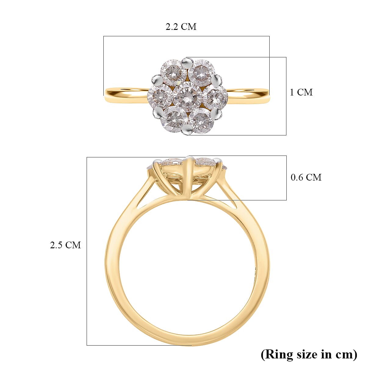 14K Yellow Gold SGL Certified Pressure Set Natural Diamond (I1-I2-G-H) Ring 1.02 Ct.