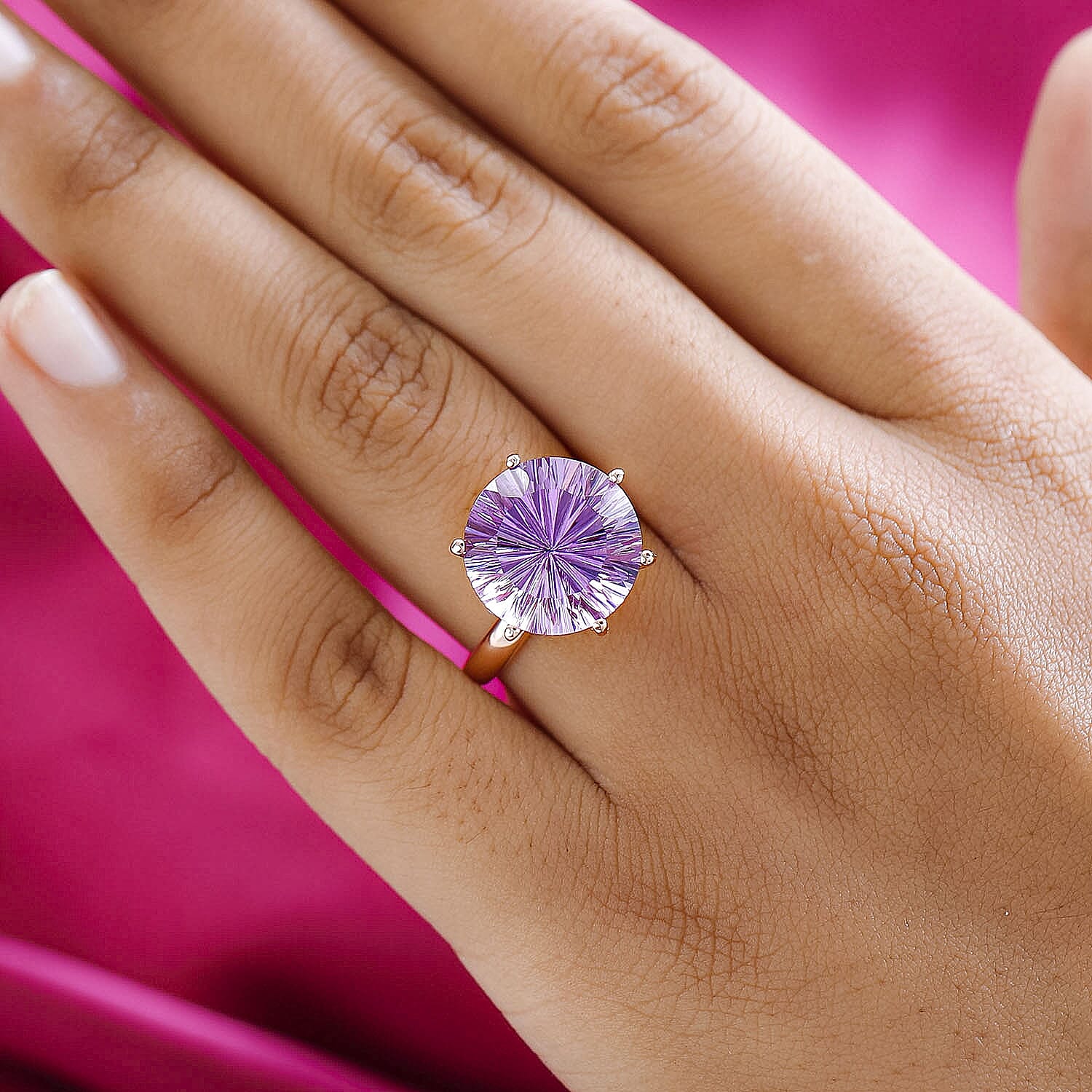 Hanabi Cut Ultimate Rose De France Amethyst Ring in 18K Vermeil Rose Gold Plated Sterling Silver 9.49 Ct.