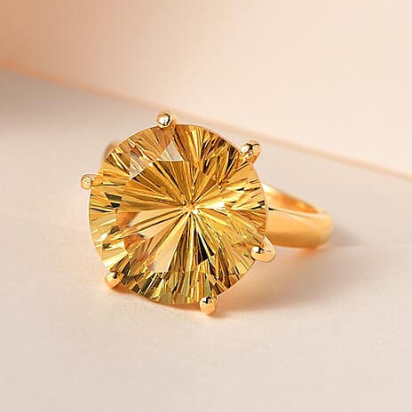 Hanabi Cut Citrine Ring in 18K Yellow Gold Vermeil Plated Sterling Silver 9.57 Ct.