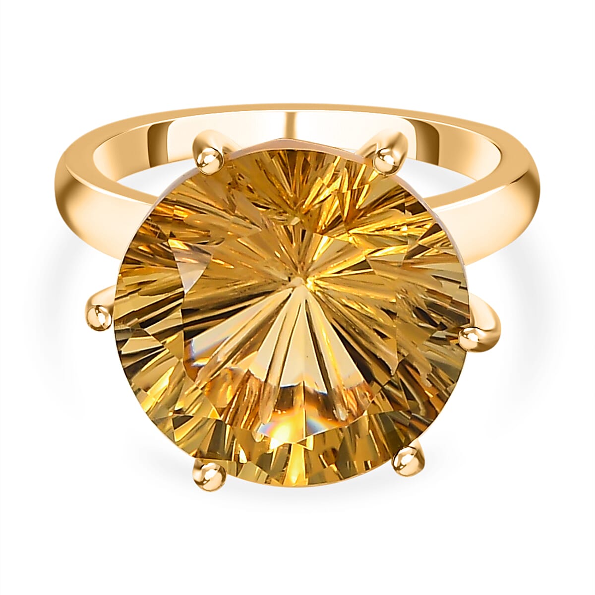 Hanabi Cut Citrine Solitaire Ring in 18K Yellow Gold Vermeil Plated Sterling Silver