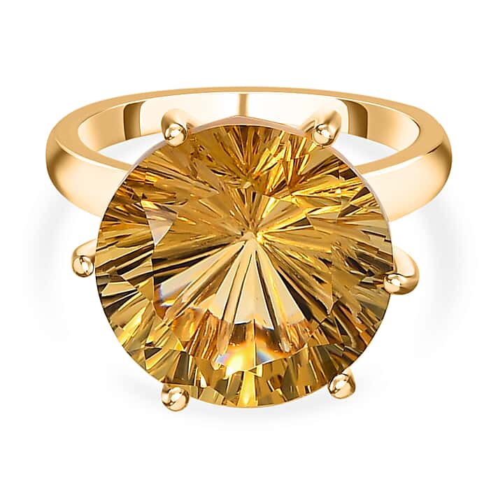 Hanabi Cut Citrine Solitaire Ring in 18K Yellow Gold Vermeil Plated Sterling Silver