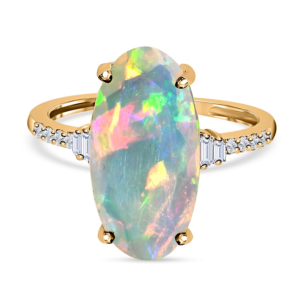 9K Yellow Gold Ethiopian Welo Opal and Diamond Ring 3.03 Ct