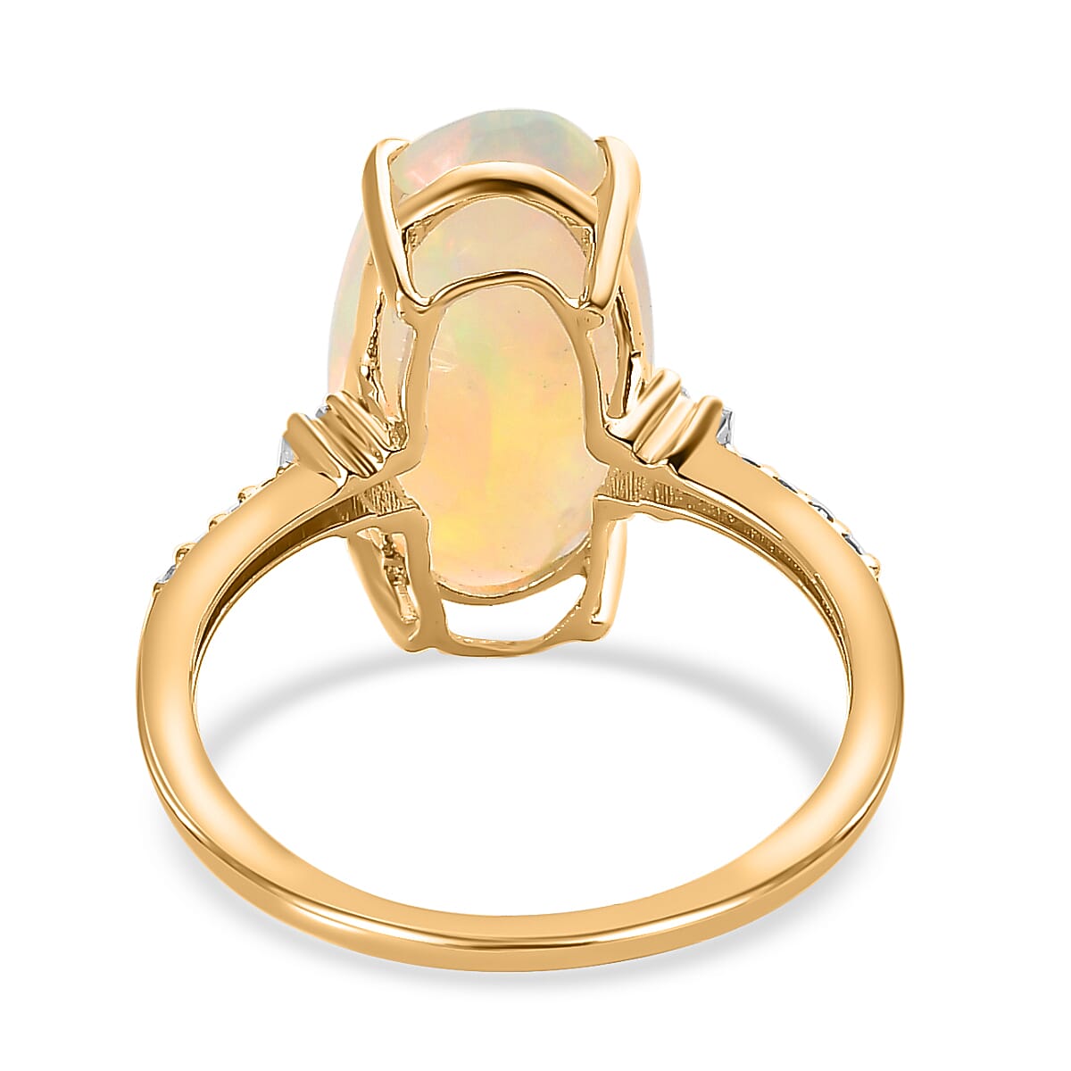 9K Yellow Gold Ethiopian Welo Opal and Diamond Ring 3.03 Ct
