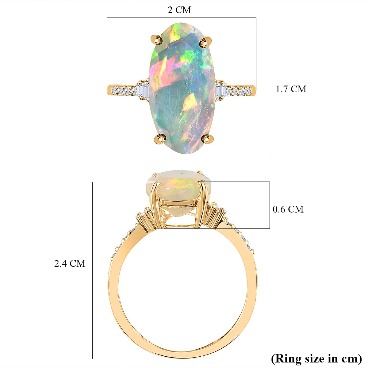 9K Yellow Gold Ethiopian Welo Opal and Diamond Ring 3.03 Ct
