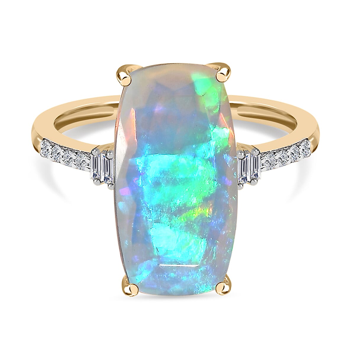 9K Yellow Gold Ethiopian Welo Opal and Diamond Ring 3.44 Ct.