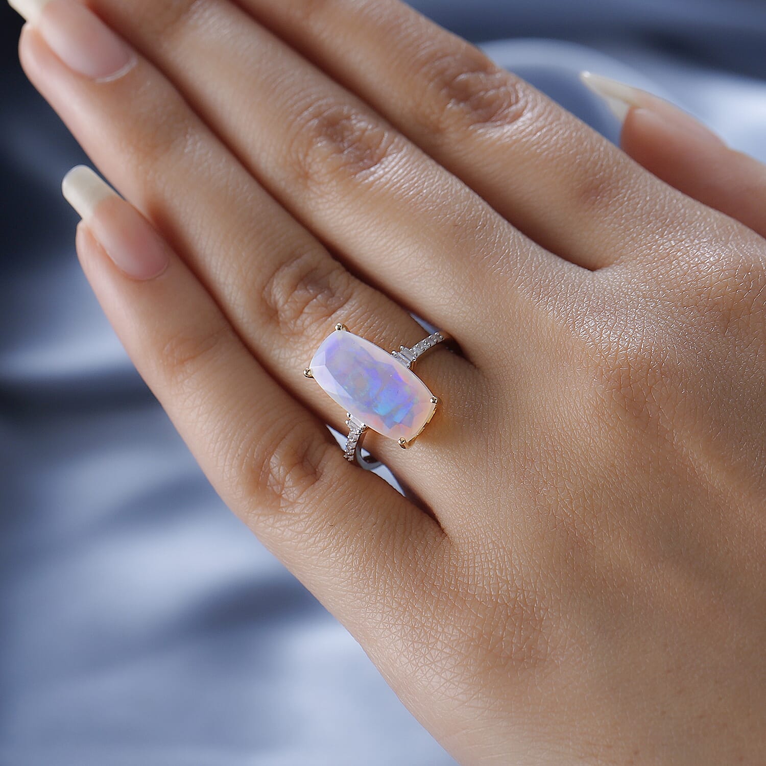 9K Yellow Gold Ethiopian Welo Opal and Diamond Ring 3.44 Ct.