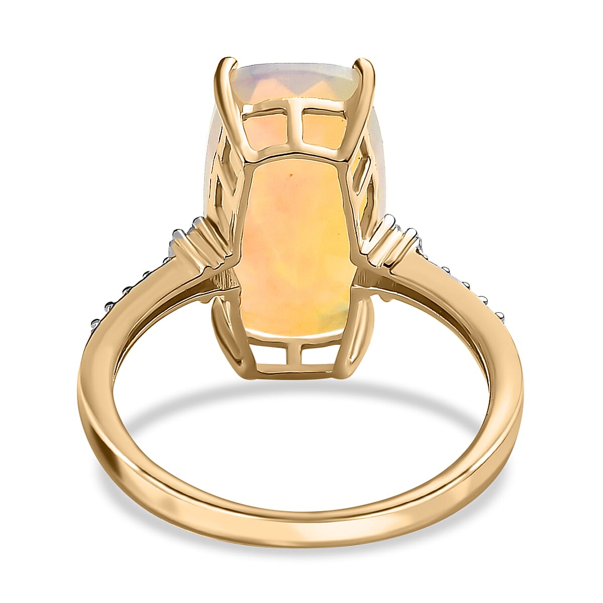9K Yellow Gold Ethiopian Welo Opal and Diamond Ring 3.44 Ct.